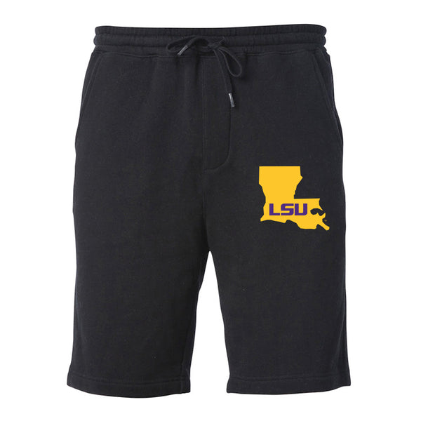 LSU Tigers Premium Fleece Shorts - Gold Ink State Shape