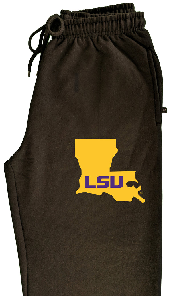 LSU Tigers Premium Fleece Sweatpants - Gold Ink State Shape