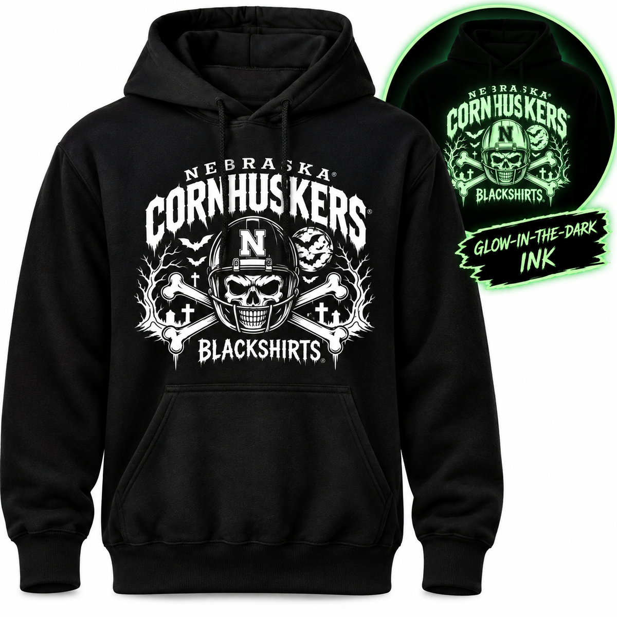 Nebraska Blackout Glow-in-the-Dark Hooded Sweatshirt – Blackout Blackshirts