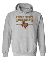 Texas State Bobcats Hooded Sweatshirt - 3 Stripe State Outline Logo