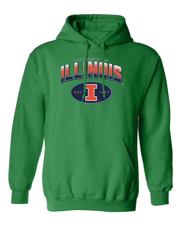 Illinois Fighting Illini Hooded Sweatshirt - Full Color Fade Illinois Arch