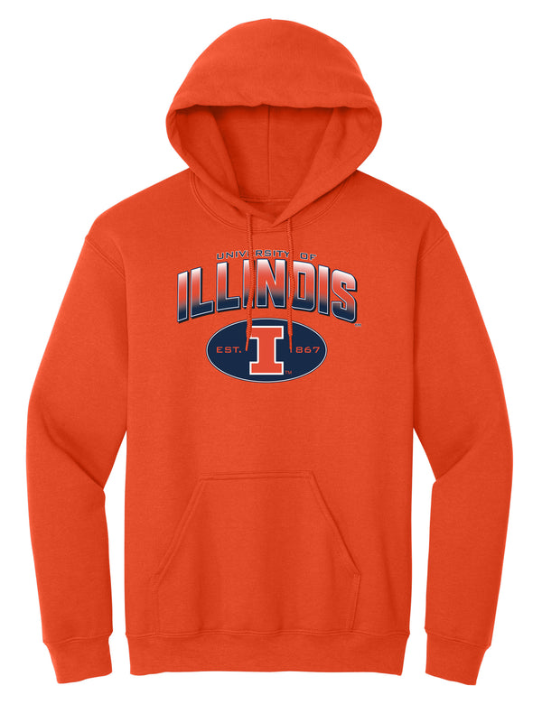 Illinois Fighting Illini Hooded Sweatshirt - Full Color Fade Illinois Arch