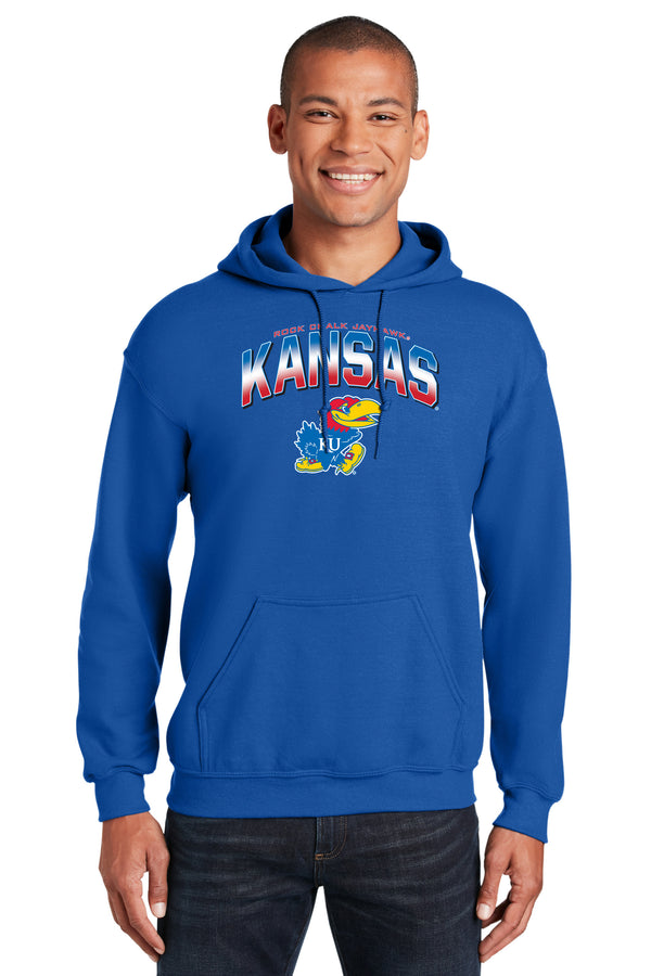 Kansas Jayhawks Hooded Sweatshirt - Full Color Fade Kansas Logo