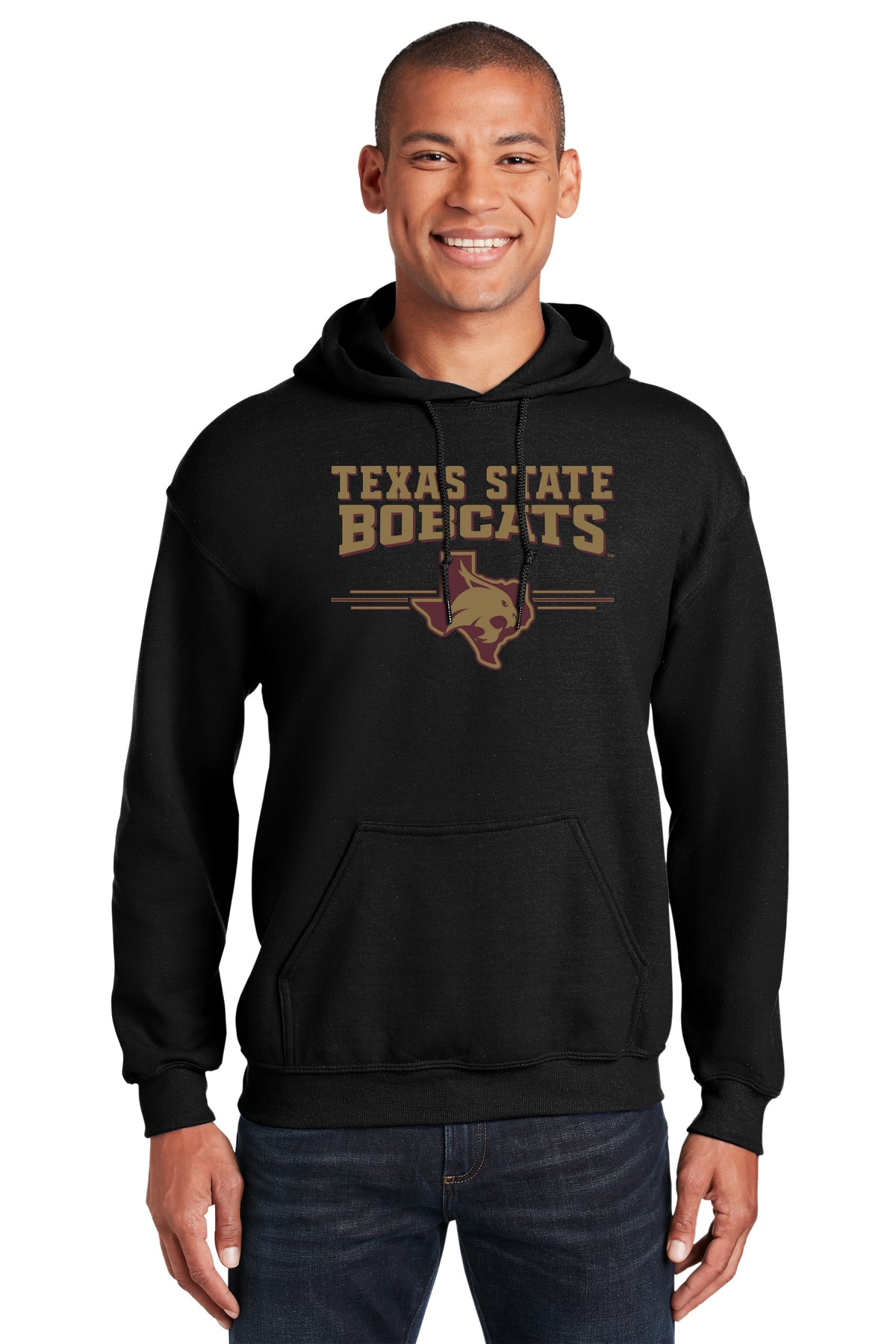 Texas State Bobcats Hooded Sweatshirt - 3 Stripe State Outline Logo