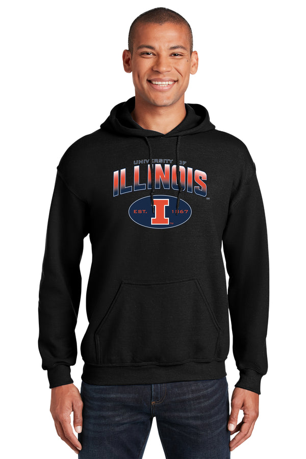 Illinois Fighting Illini Hooded Sweatshirt - Full Color Fade Illinois Arch