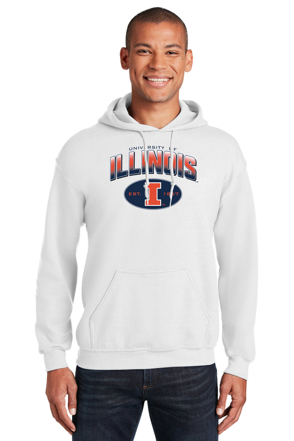 Illinois Fighting Illini Hooded Sweatshirt - Full Color Fade Illinois Arch