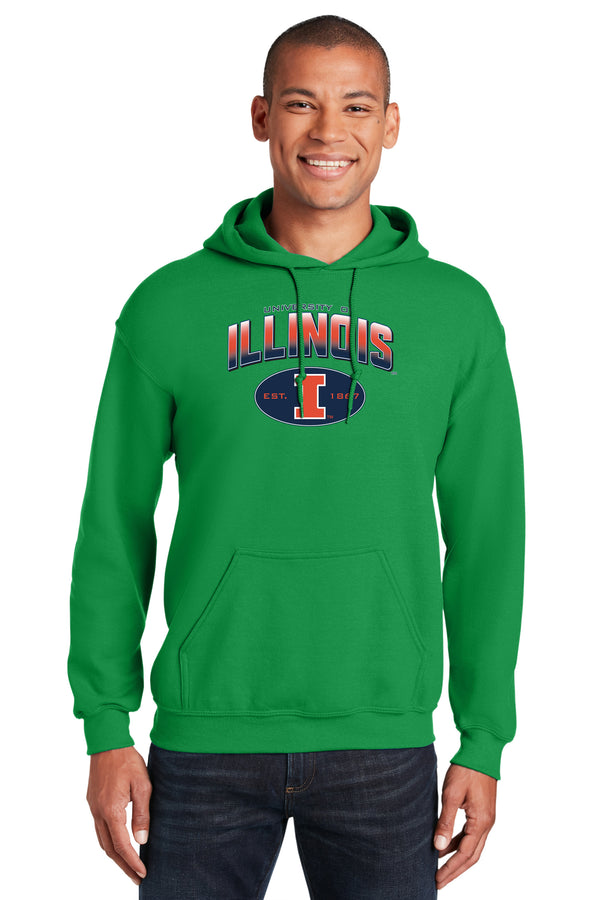 Illinois Fighting Illini Hooded Sweatshirt - Full Color Fade Illinois Arch