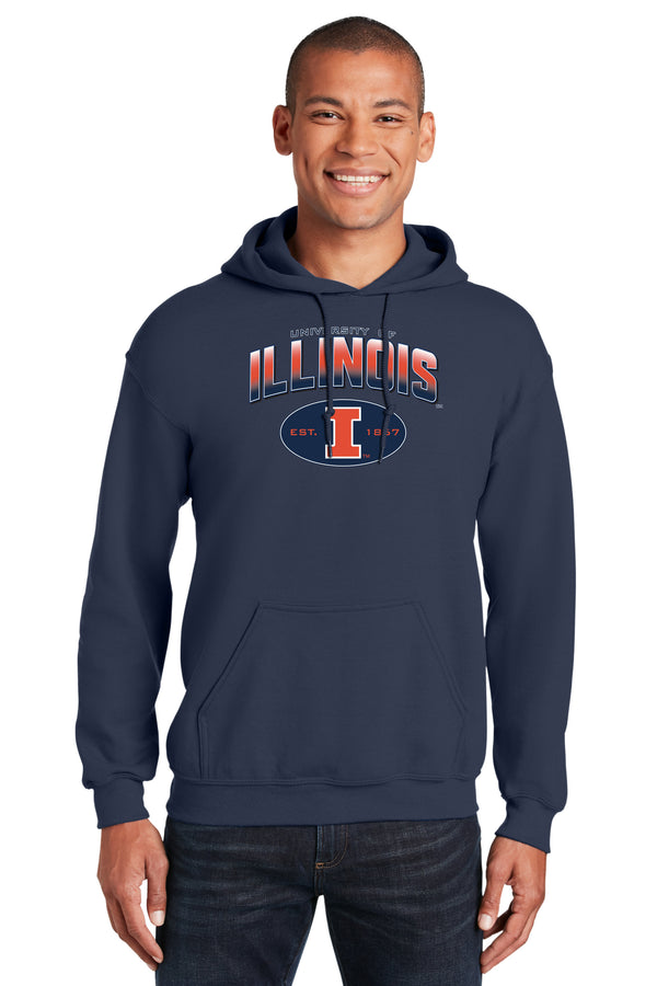 Illinois Fighting Illini Hooded Sweatshirt - Full Color Fade Illinois Arch