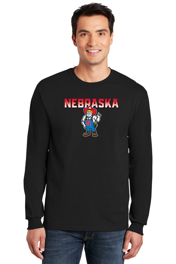 Nebraska Huskers Long Sleeve Tee Shirt - Full Color Nebraska Fade with Herbie Husker