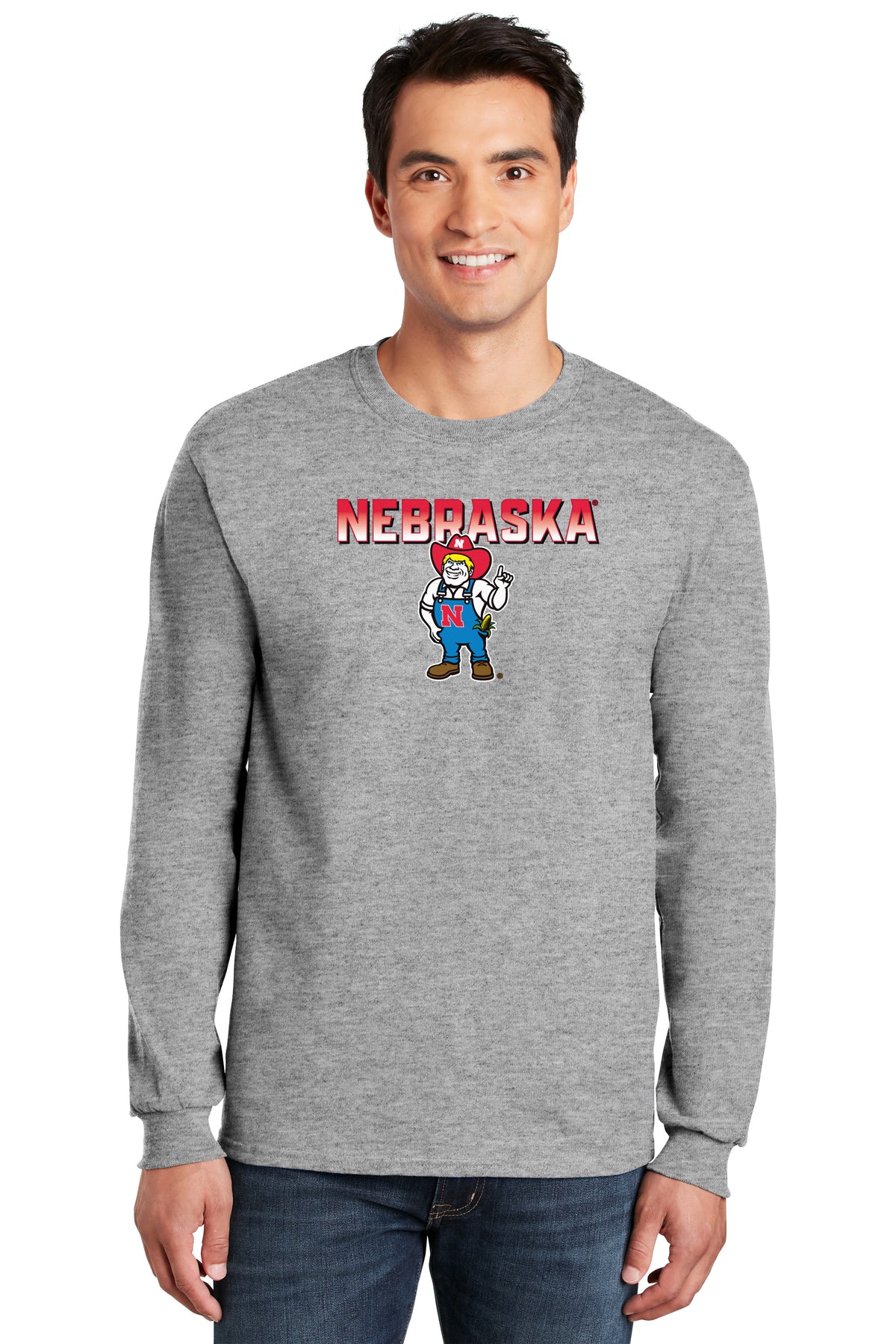 Nebraska Huskers Long Sleeve Tee Shirt - Full Color Nebraska Fade with Herbie Husker