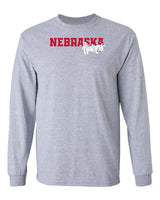Nebraska Huskers Long Sleeve Tee Shirt - Script Huskers Overlap Nebraska