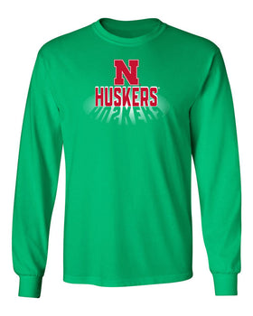 Nebraska Huskers Long Sleeve Tee Shirt - 3D Huskers Spotlight Shadow