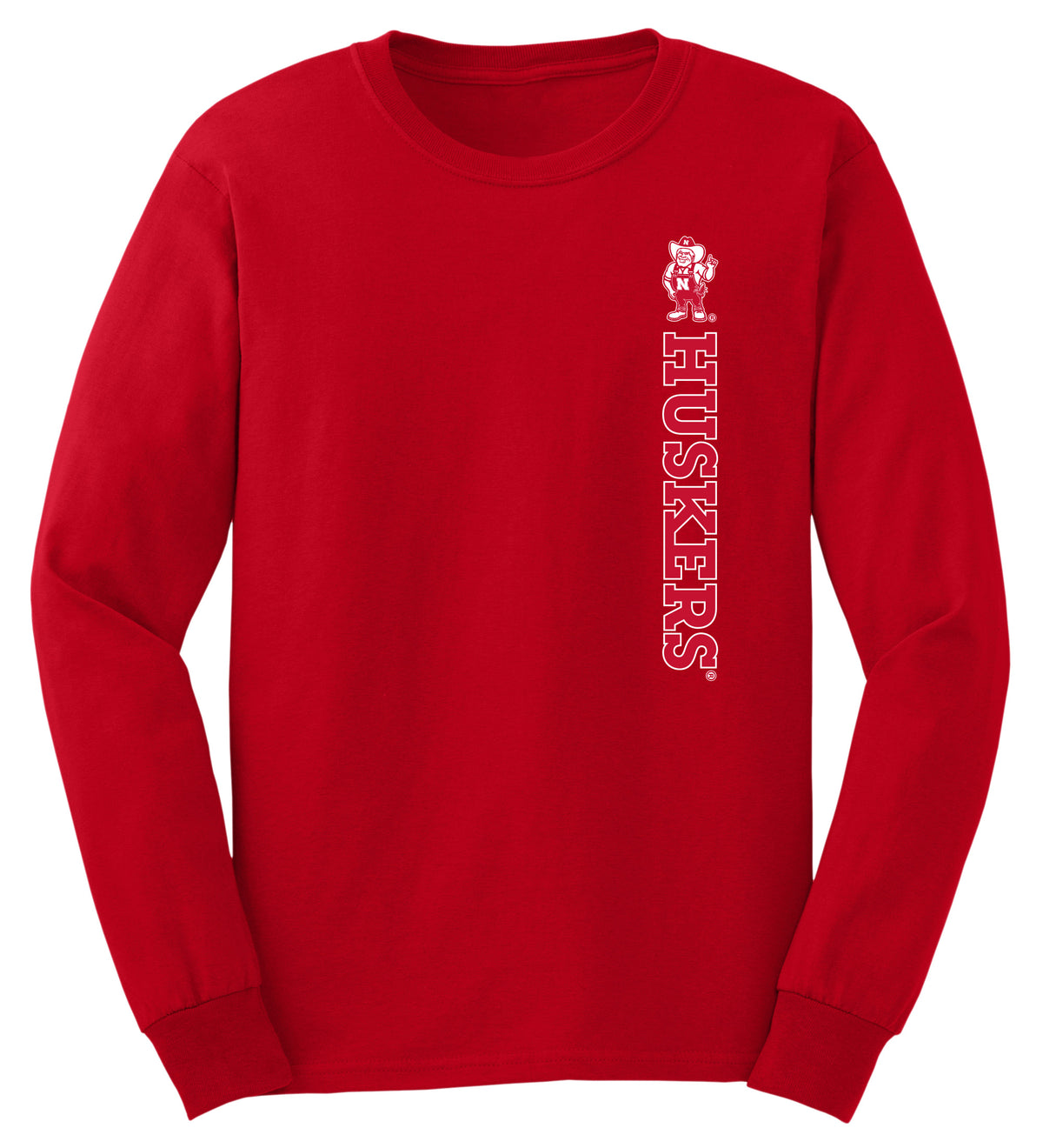 Nebraska Huskers Long Sleeve Tee Shirt - Vertical Huskers Herbie Husker