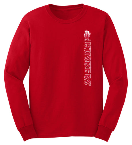Nebraska Huskers Long Sleeve Tee Shirt - Vertical Huskers Herbie Husker