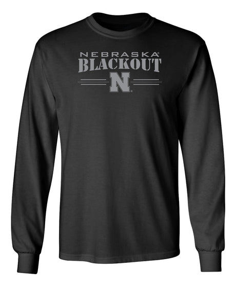 Nebraska Huskers Long Sleeve Tee Shirt - Nebraska Blackout Block N