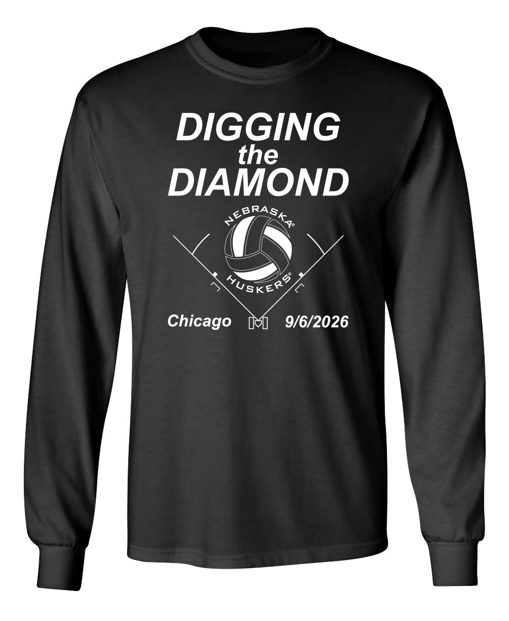 Nebraska Huskers Long Sleeve Tee Shirt - Nebraska Volleyball Digging the Diamond