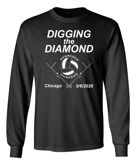 Nebraska Huskers Long Sleeve Tee Shirt - Nebraska Volleyball Digging the Diamond