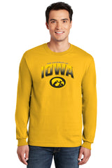 Iowa Hawkeyes Long Sleeve Tee Shirt - Full Color IOWA Fade Tigerhawk Oval