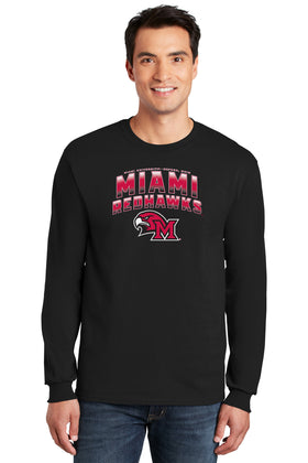 Miami University RedHawks Long Sleeve Tee Shirt - Miami RedHawks Full Color Fade Hawk M Logo