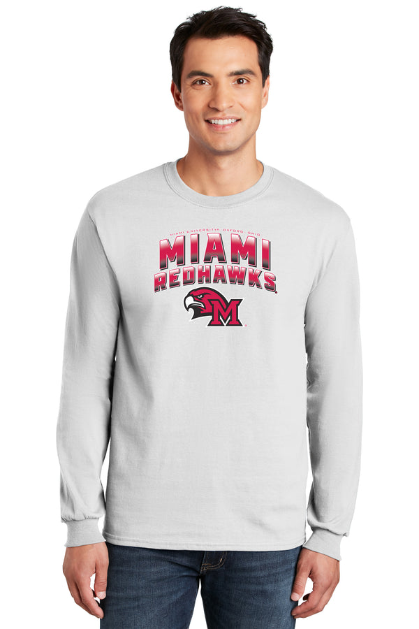 Miami University RedHawks Long Sleeve Tee Shirt - Miami RedHawks Full Color Fade Hawk M Logo