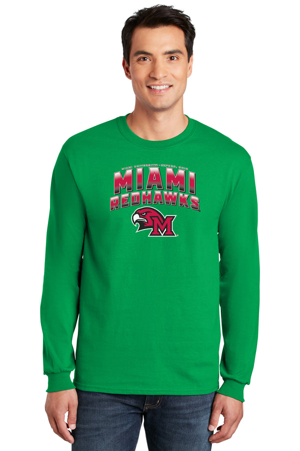 Miami University RedHawks Long Sleeve Tee Shirt - Miami RedHawks Full Color Fade Hawk M Logo