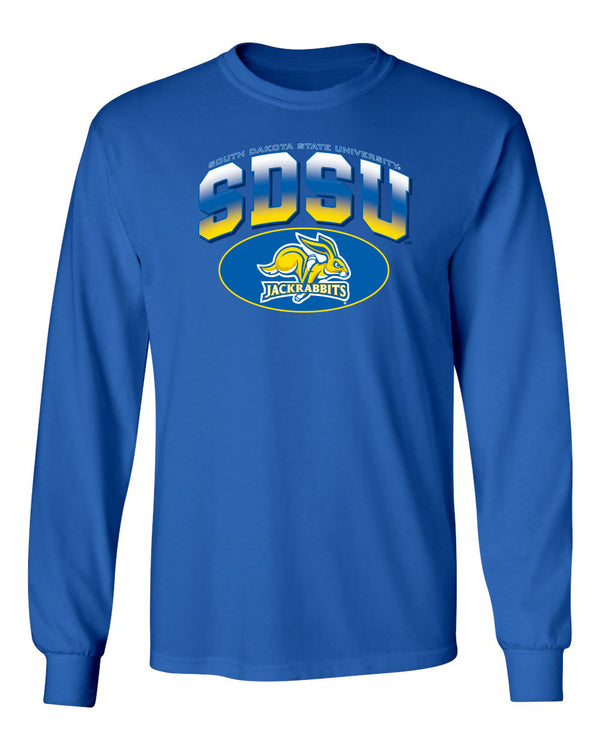 South Dakota State Jackrabbits Long Sleeve Tee Shirt - SDSU Full Color Fade Plus Primary Logo