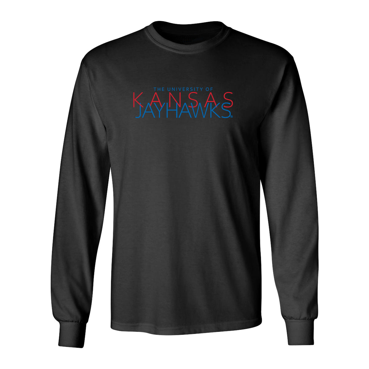 Kansas Jayhawks Long Sleeve Tee Shirt - Overlapping University of Kansas Jayhawks