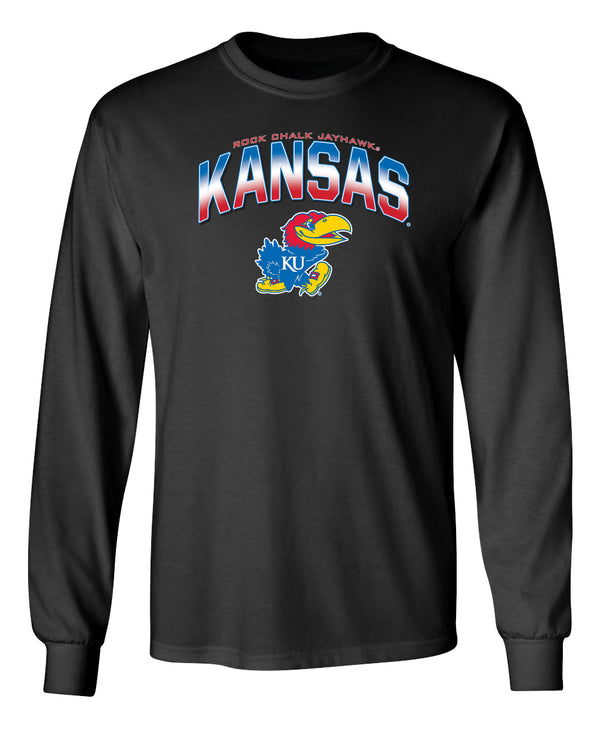 Kansas Jayhawks Long Sleeve Tee Shirt - Full Color Fade Kansas Logo