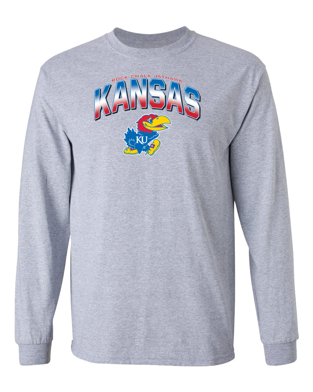 Kansas Jayhawks Long Sleeve Tee Shirt - Full Color Fade Kansas Logo