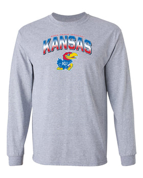 Kansas Jayhawks Long Sleeve Tee Shirt - Full Color Fade Kansas Logo