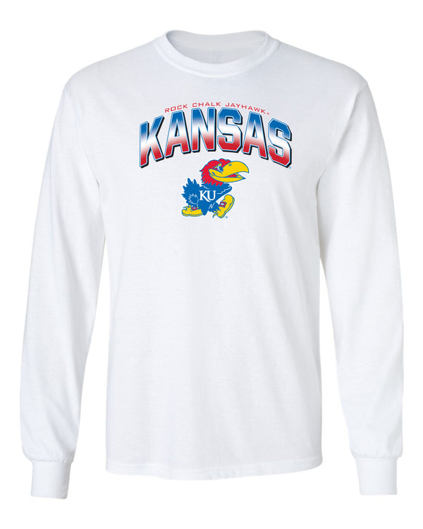 Kansas Jayhawks Long Sleeve Tee Shirt - Full Color Fade Kansas Logo