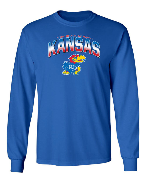 Kansas Jayhawks Long Sleeve Tee Shirt - Full Color Fade Kansas Logo