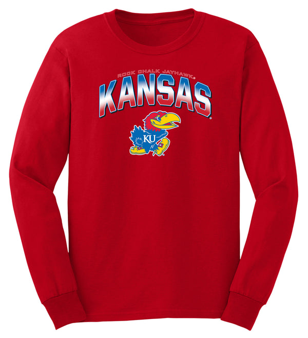 Kansas Jayhawks Long Sleeve Tee Shirt - Full Color Fade Kansas Logo