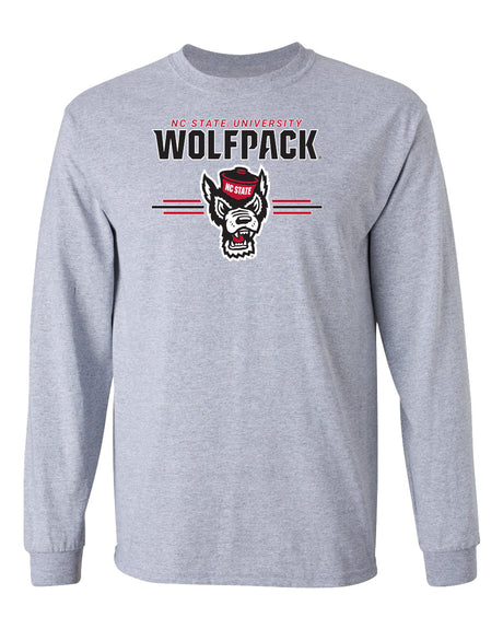 North Carolina State Wolfpack Long Sleeve Tee Shirt - 3-Stripe Primary Logo
