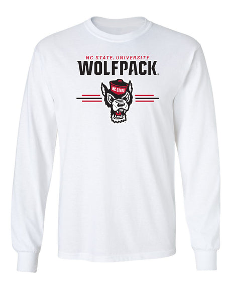 North Carolina State Wolfpack Long Sleeve Tee Shirt - 3-Stripe Primary Logo