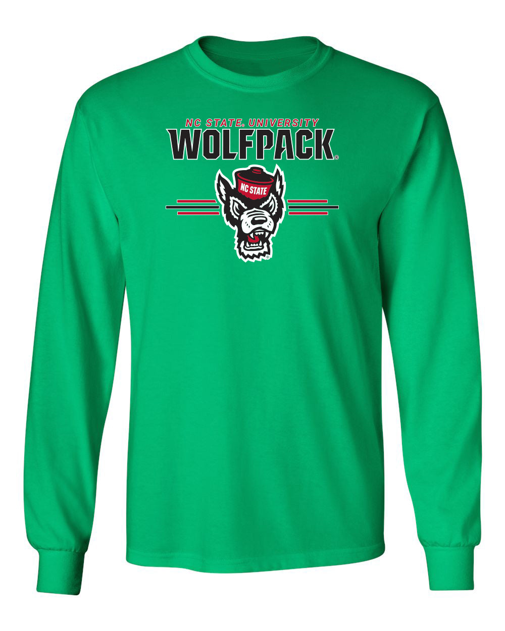 North Carolina State Wolfpack Long Sleeve Tee Shirt - 3-Stripe Primary Logo