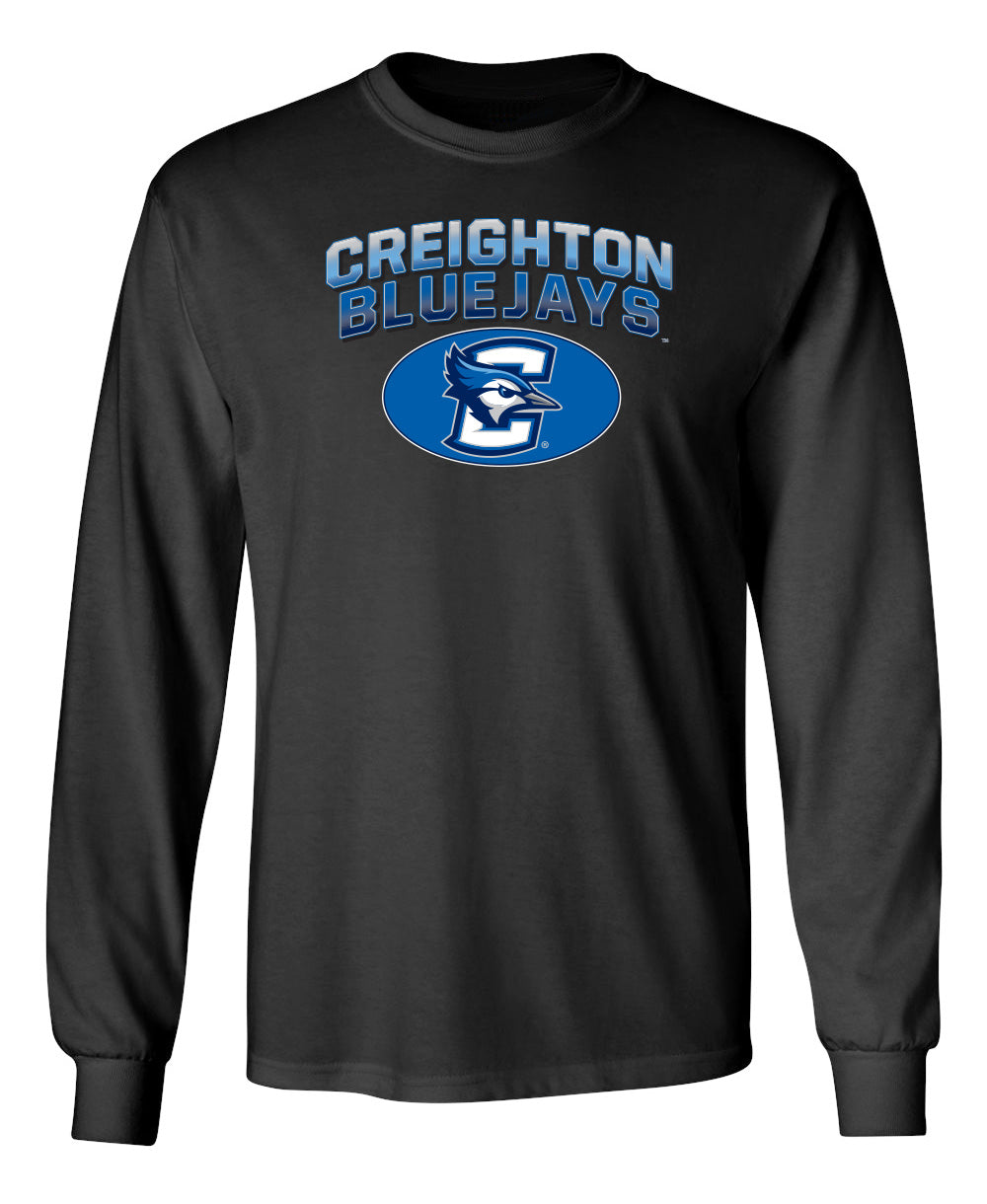 Creighton Bluejays Long Sleeve Tee Shirt - Full Color Fade Primary Logo Oval