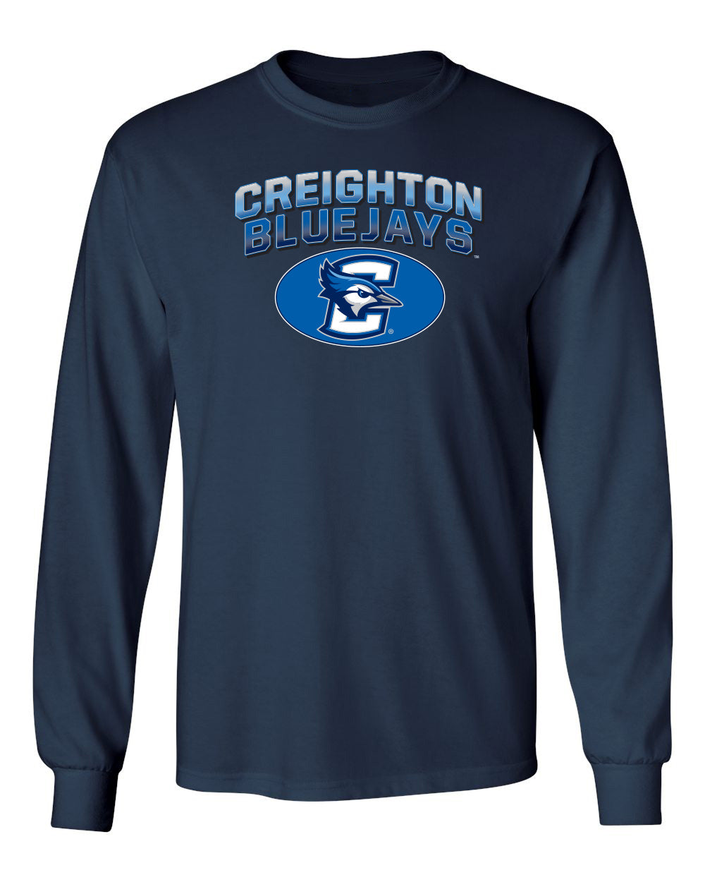Creighton Bluejays Long Sleeve Tee Shirt - Full Color Fade Primary Logo Oval