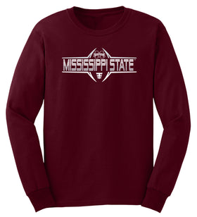 Mississippi State Bulldogs Long Sleeve Tee Shirt - Bulldogs Football Striped Laces