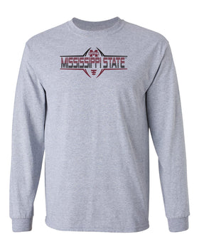 Mississippi State Bulldogs Long Sleeve Tee Shirt - Striped MSU Bulldogs Football Laces