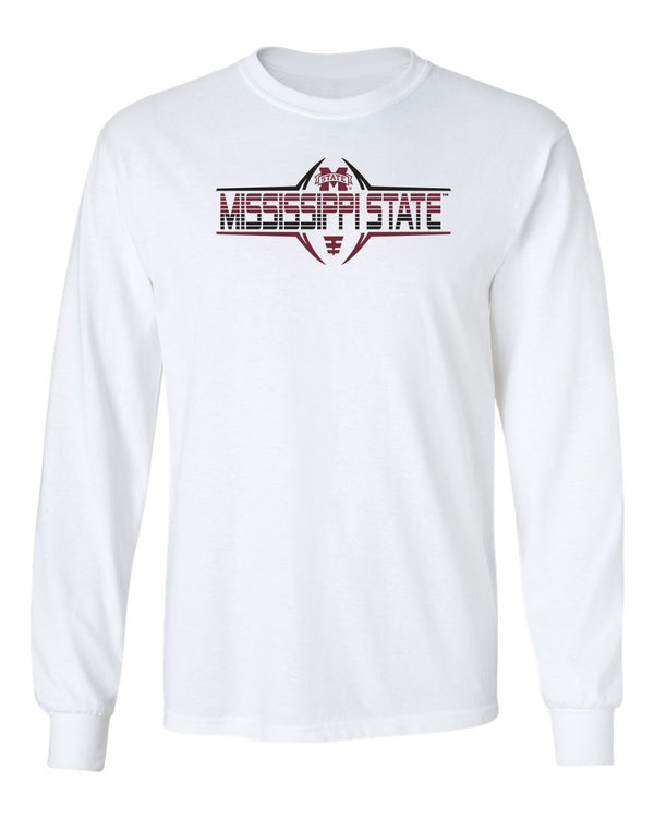 Mississippi State Bulldogs Long Sleeve Tee Shirt - Striped MSU Bulldogs Football Laces