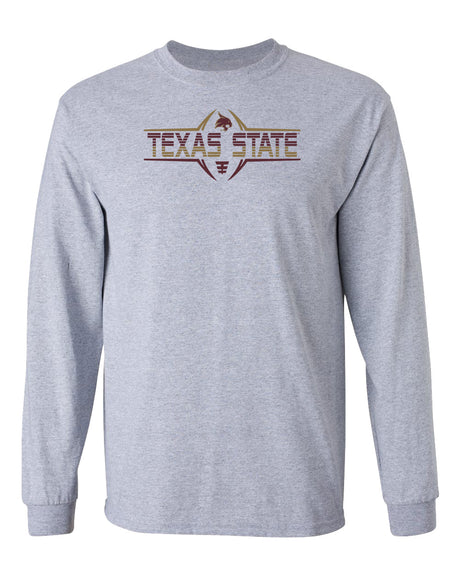 Texas State Bobcats Long Sleeve Tee Shirt - Striped Texas State Football Laces