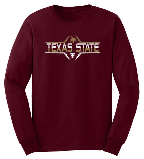 Texas State Bobcats Long Sleeve Tee Shirt - Striped Texas State Football Laces
