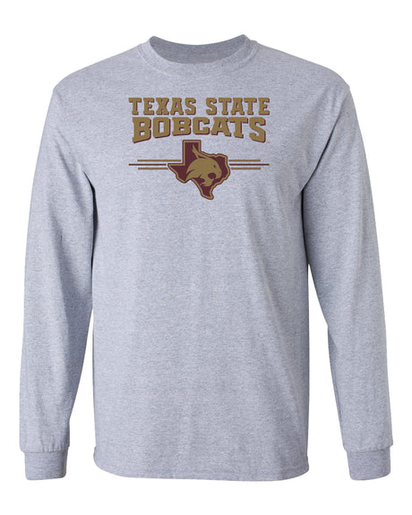Texas State Bobcats Long Sleeve Tee Shirt - 3 Stripe State Outline Logo