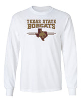 Texas State Bobcats Long Sleeve Tee Shirt - 3 Stripe State Outline Logo