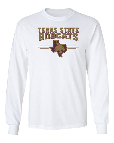 Texas State Bobcats Long Sleeve Tee Shirt - 3 Stripe State Outline Logo