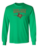 Texas State Bobcats Long Sleeve Tee Shirt - 3 Stripe State Outline Logo