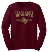 Texas State Bobcats Long Sleeve Tee Shirt - 3 Stripe State Outline Logo
