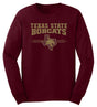 Texas State Bobcats Long Sleeve Tee Shirt - 3 Stripe State Outline Logo