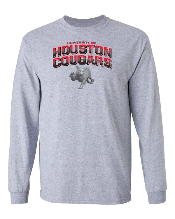 Houston Cougars Long Sleeve Tee Shirt - Full Color Fade with Cougar